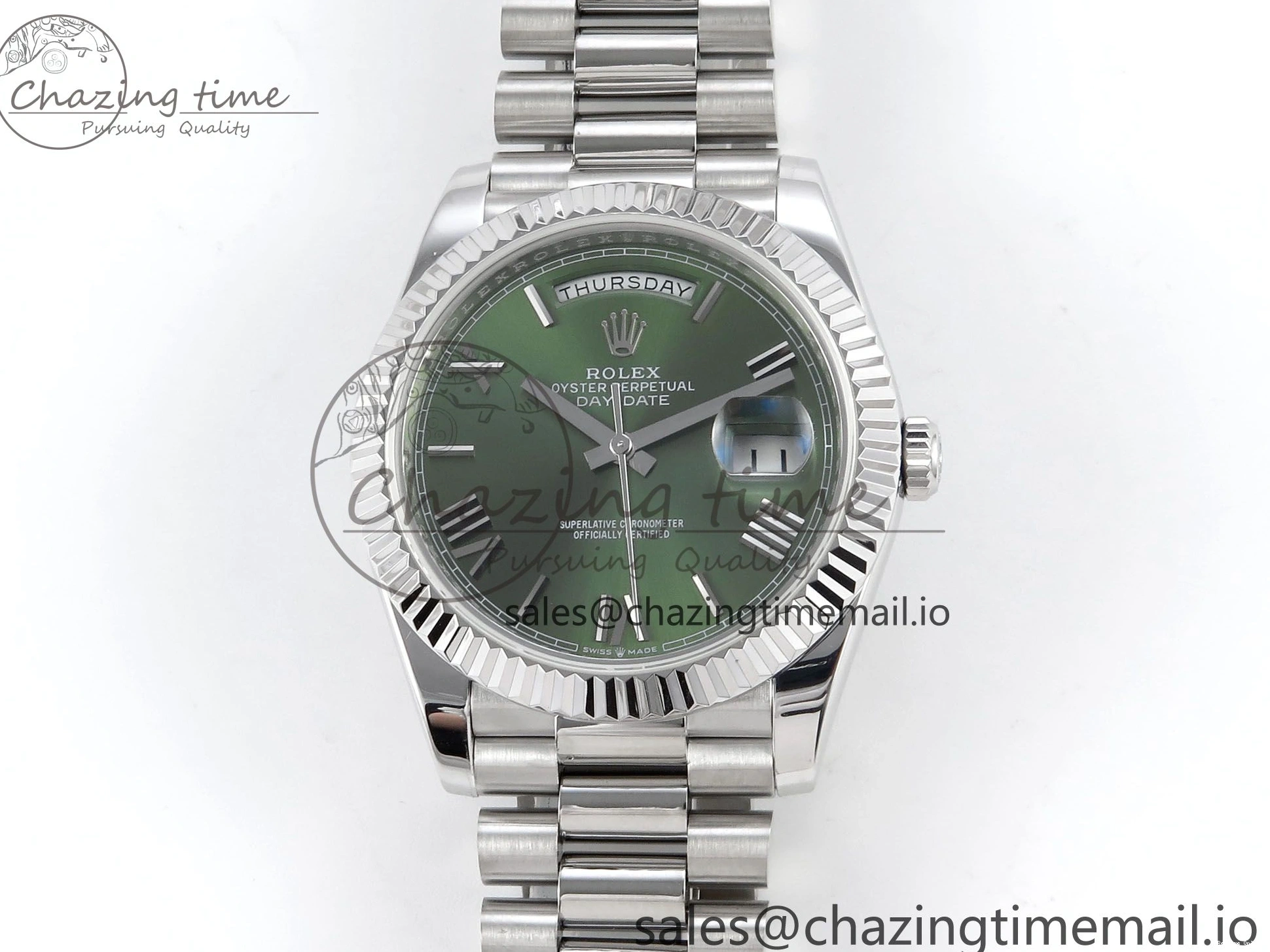 0507 Tailored Day Date 40 SS 228239 KF 1:1 Best Edition Green Roman Dial on President Bracelet VR3255 (Gain Weight) 826
